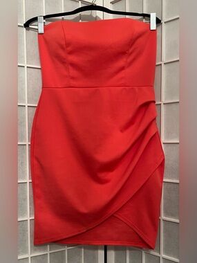 CHARLOTTE RUSSE Coral Strapless Ruched Draped Dress Size Large